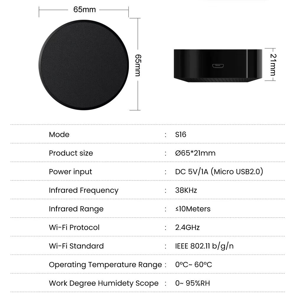WiFi IR Remote Controller for TV/AC — Tuya/Smart Life, Alexa