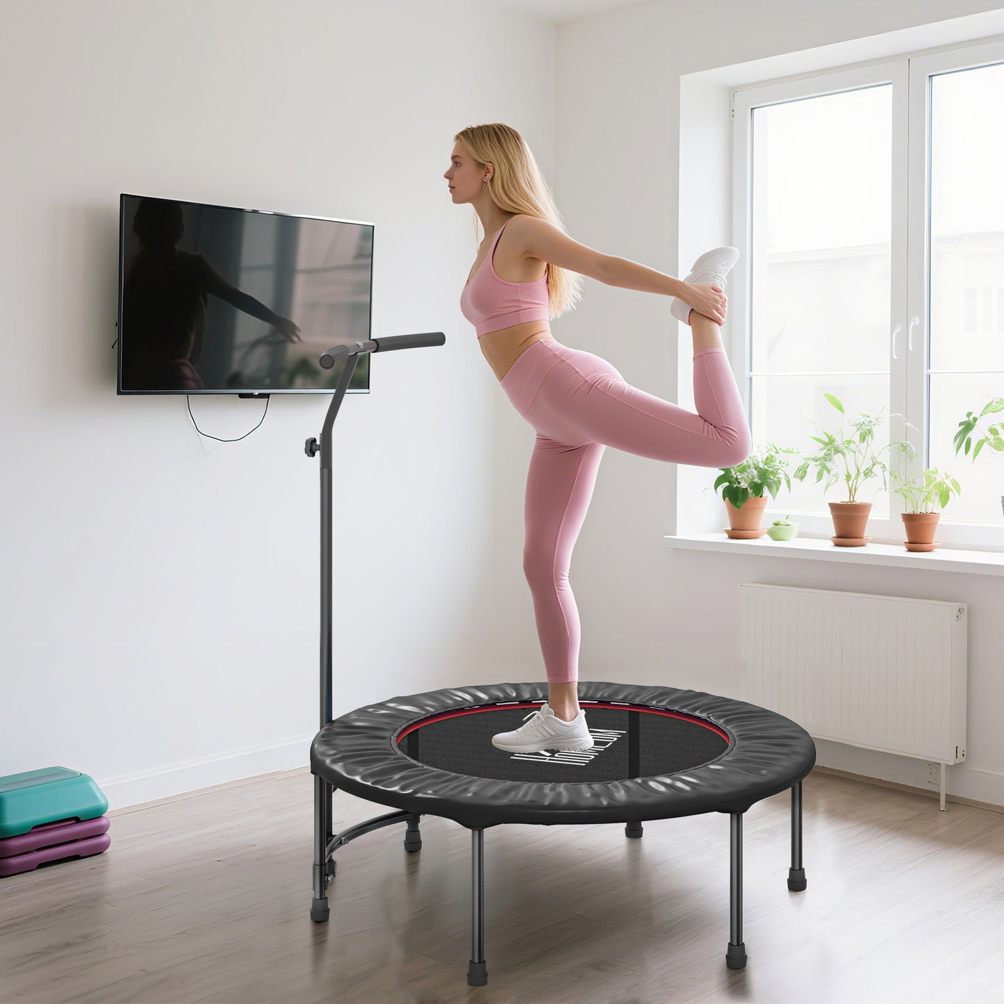 40-Inch Trampoline with Adjustable Handle for Indoor/Outdoor Fitness