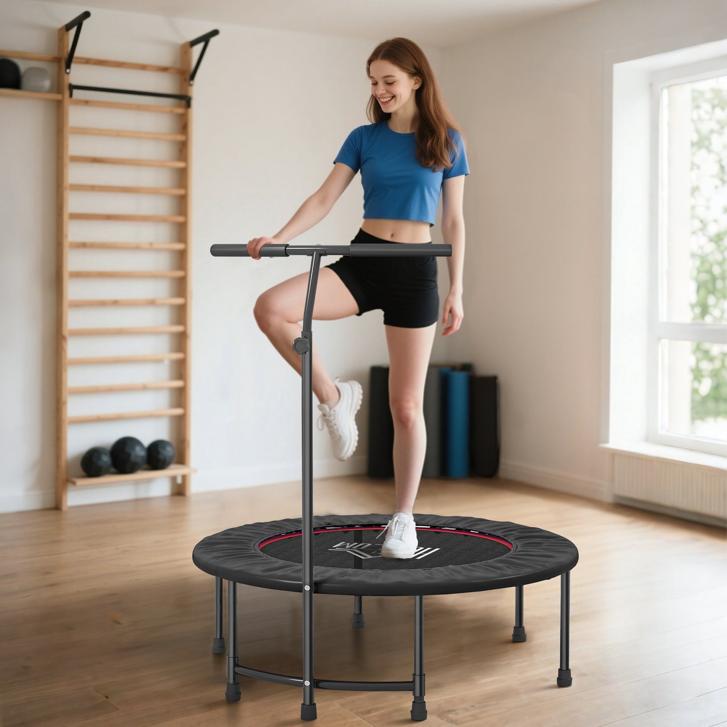 40-Inch Trampoline with Adjustable Handle for Indoor/Outdoor Fitness