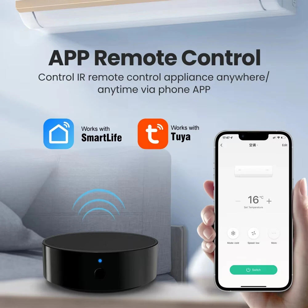 WiFi IR Remote Controller for TV/AC — Tuya/Smart Life, Alexa