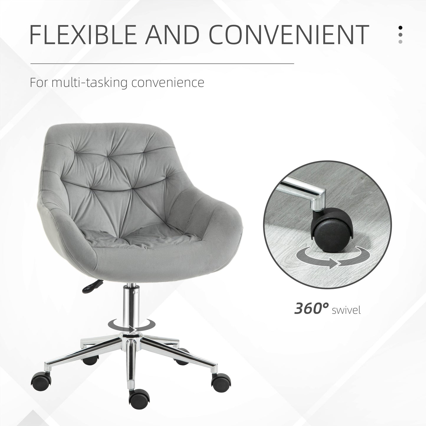 Velvet-Feel Office Chair with Adjustable Height – Grey