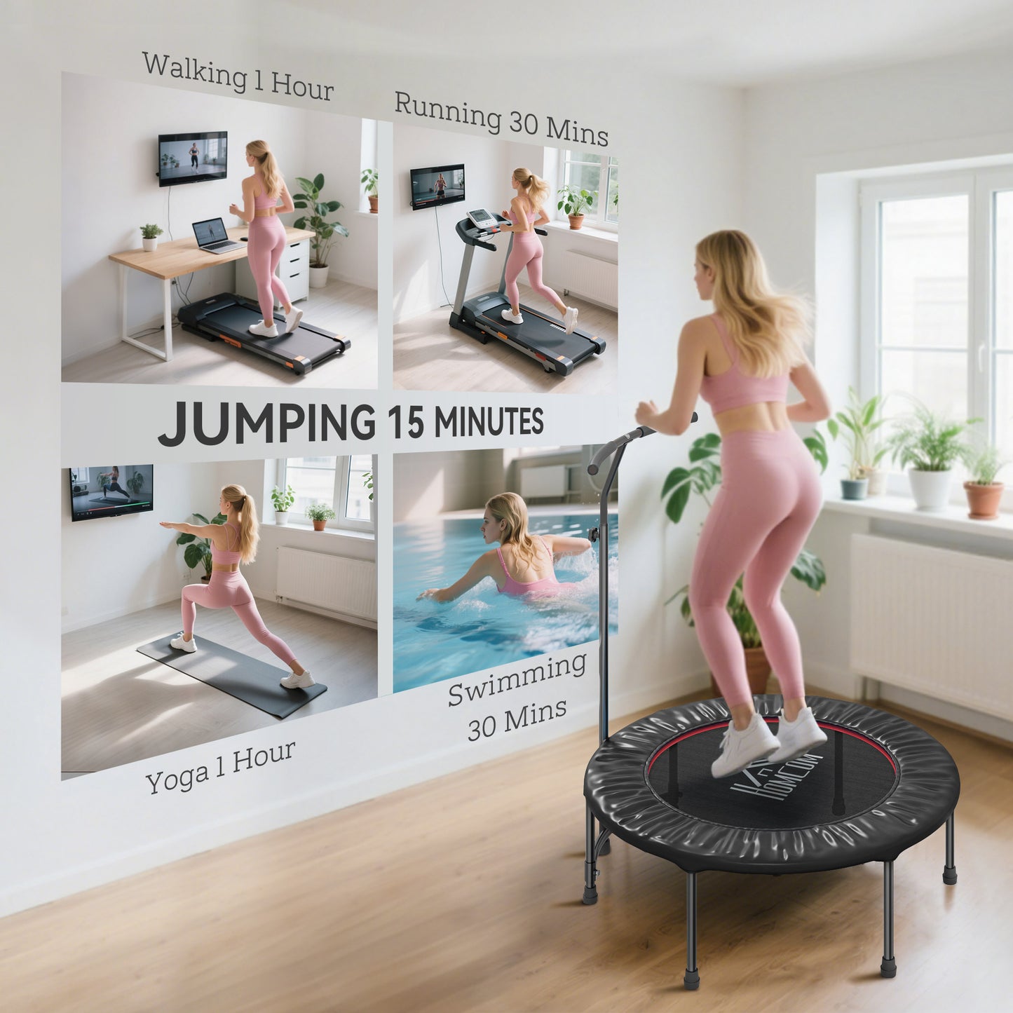 40-Inch Trampoline with Adjustable Handle for Indoor/Outdoor Fitness