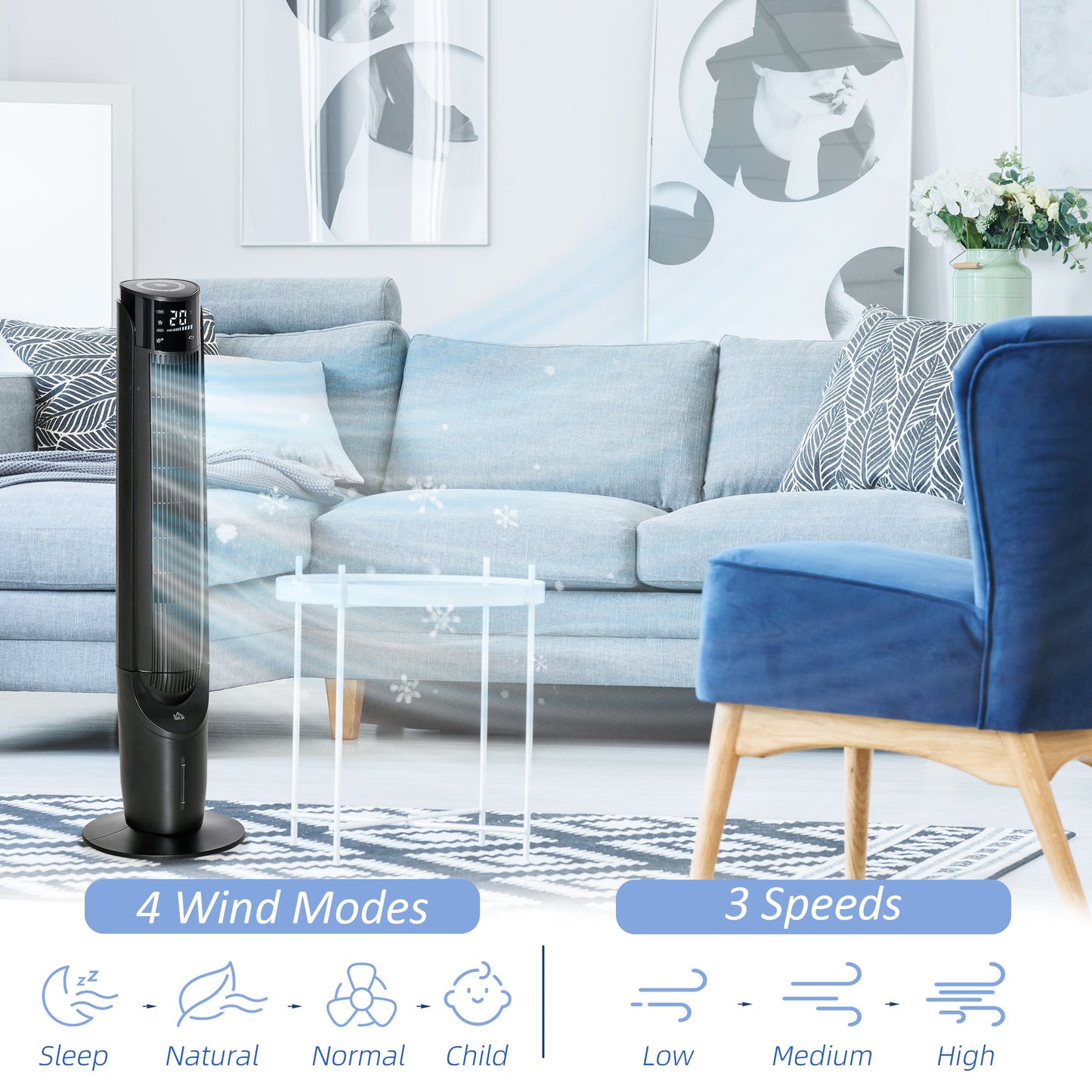 Portable evaporative air cooler with ice box, 4 modes & 3 speeds