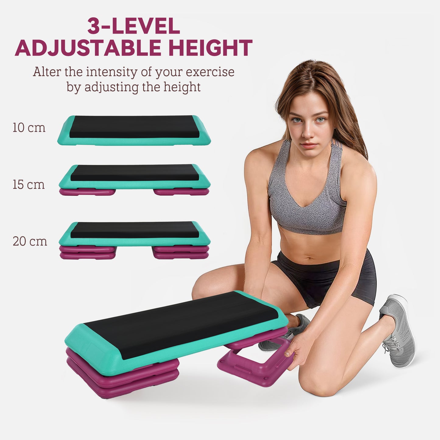 HOMCOM Adjustable Aerobic Stepper 10/15/20 cm – Non-Slip, 150 kg