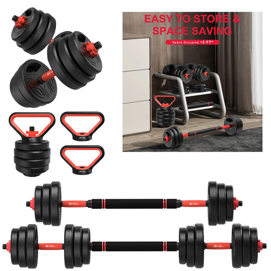 20kg 3-in-1 Dumbbell Set with Barbell Bar – Adjustable, Space-Saving