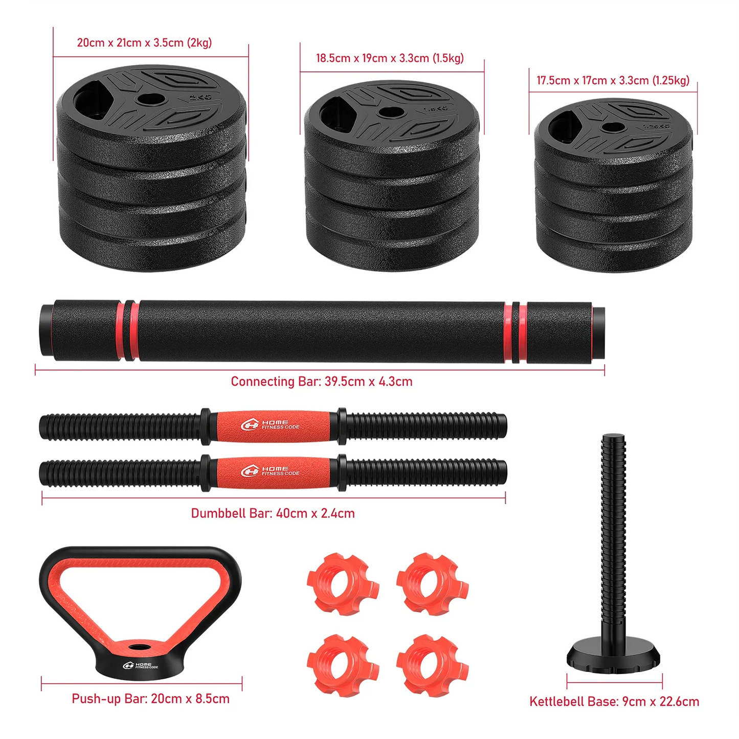 20kg 3-in-1 Dumbbell Set with Barbell Bar – Adjustable, Space-Saving