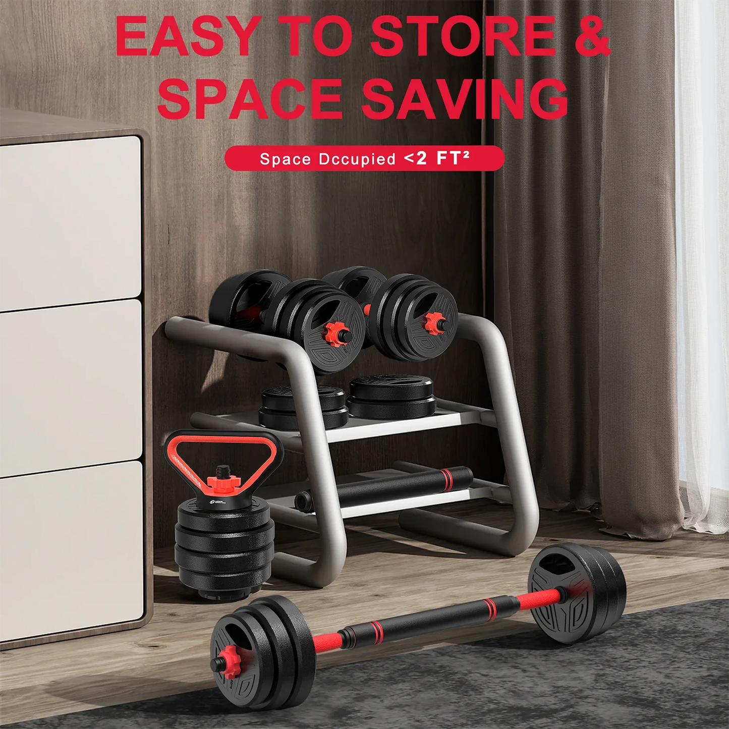 20kg 3-in-1 Dumbbell Set with Barbell Bar – Adjustable, Space-Saving