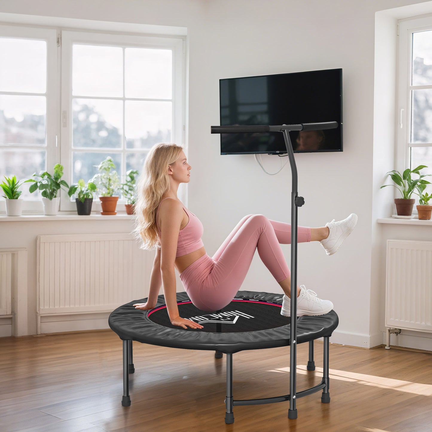 40-Inch Trampoline with Adjustable Handle for Indoor/Outdoor Fitness
