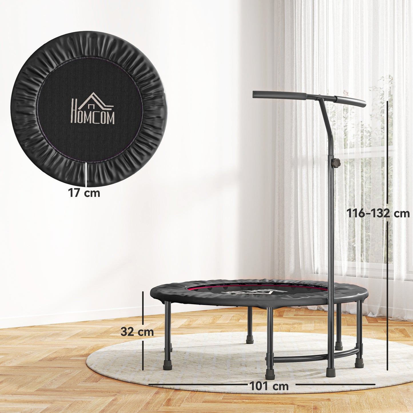 40-Inch Trampoline with Adjustable Handle for Indoor/Outdoor Fitness
