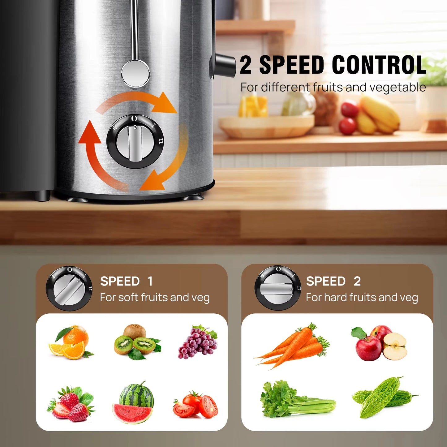 1000W Juicer with 3” Feed Chute – Easy Clean, 2-Speed