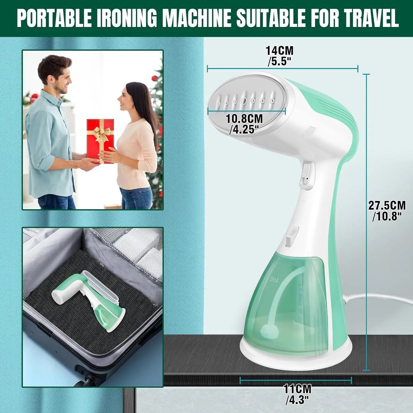 Handheld Clothes Steamer 1500W, 300ml Tank, 27g/min Steam, 30s Heat-Up