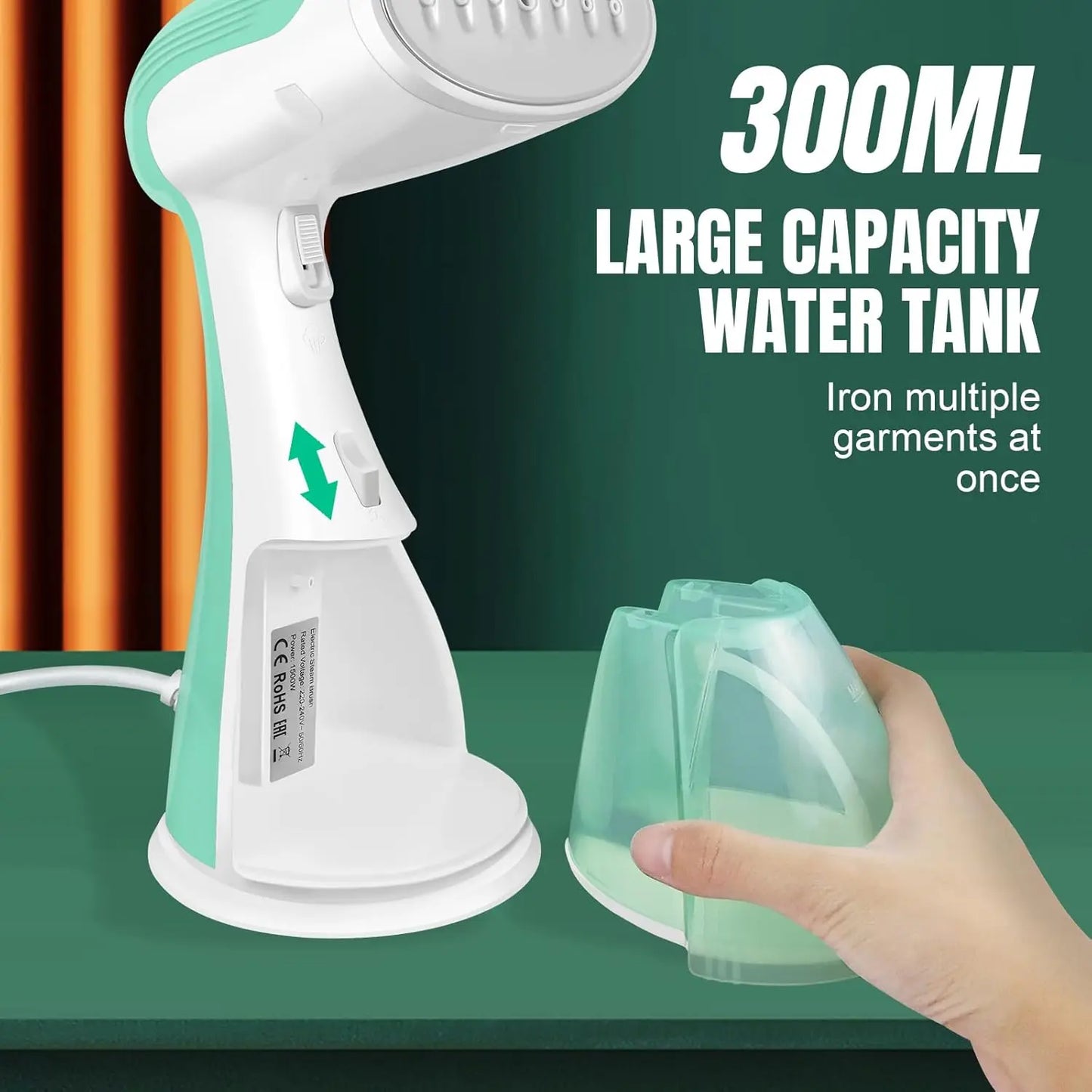 Handheld Clothes Steamer 1500W, 300ml Tank, 27g/min Steam, 30s Heat-Up