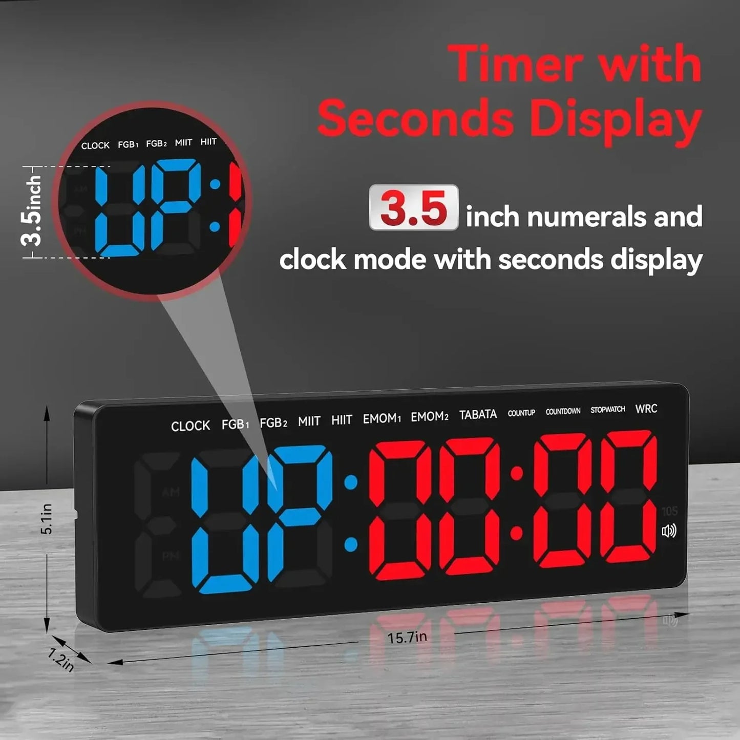 27.5" Large Gym Interval Timer with 4" Digits & Remote