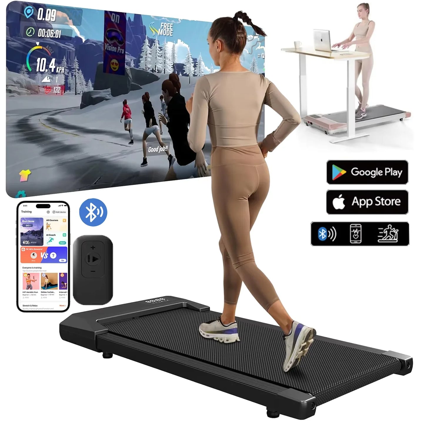2.5HP Treadmill 350lb Capacity | AI Training App | LED Display