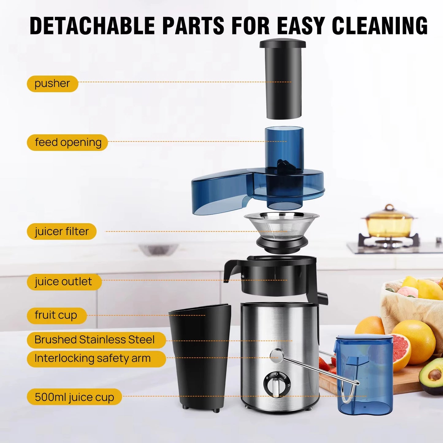 1000W Juicer with 3” Feed Chute – Easy Clean, 2-Speed