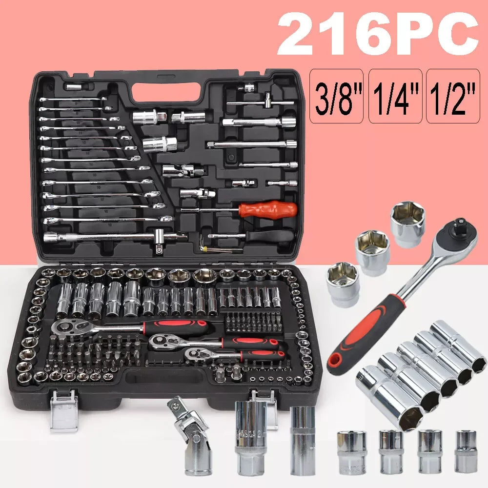 216-Piece Professional Socket Set with Case — 1/2, 1/4 & 3/8 in