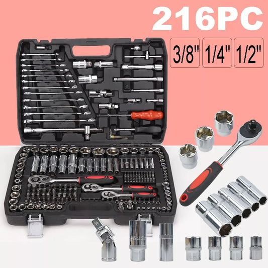 216-Piece Professional Socket Set with Case — 1/2, 1/4 & 3/8 in