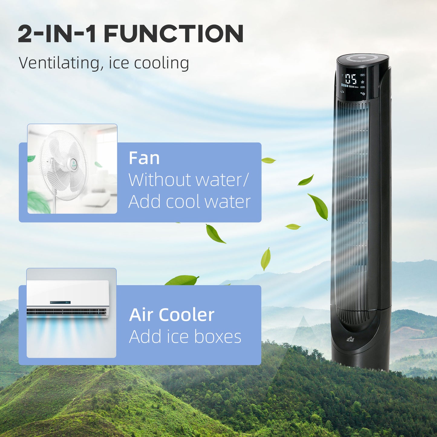 Portable evaporative air cooler with ice box, 4 modes & 3 speeds