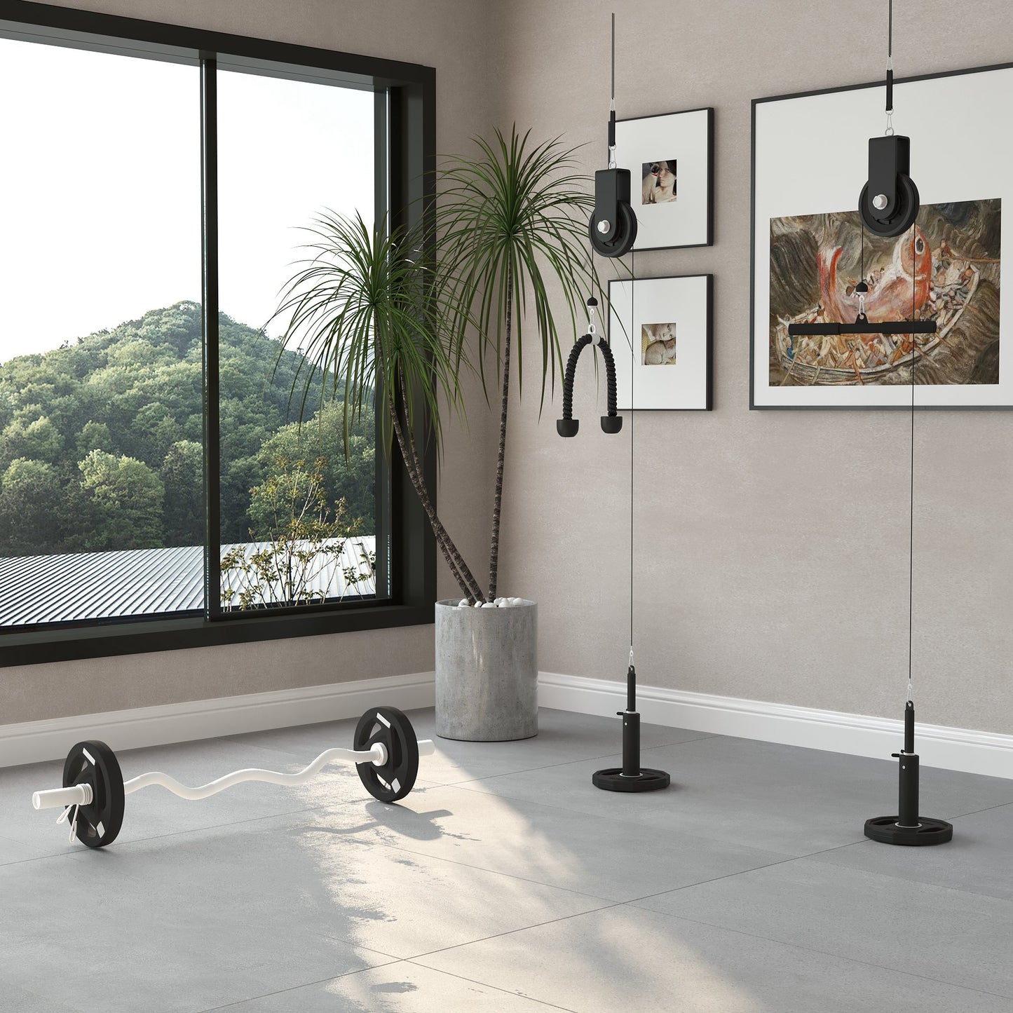 SPORTNOW Lat Pull Down Cable System for Home Gym – 50kg Capacity