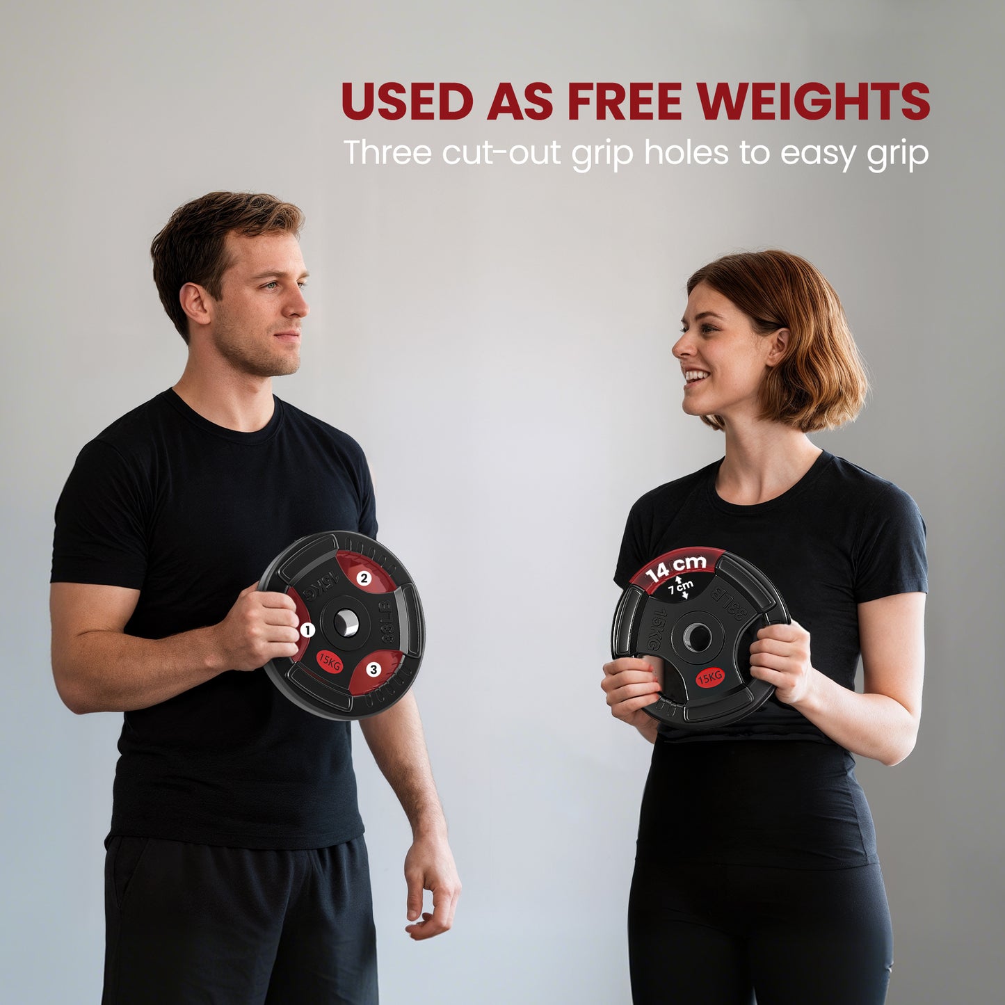 2 x 15 kg Olympic Weight Plates with PVC Coating & Grip Holes