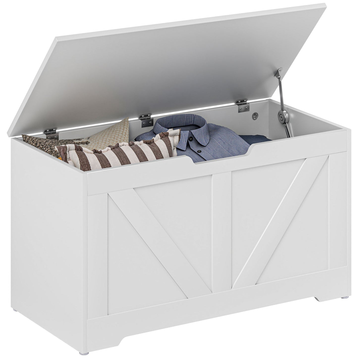 100L Storage Ottoman Chest with Safety Hinge – White Wood-Effect