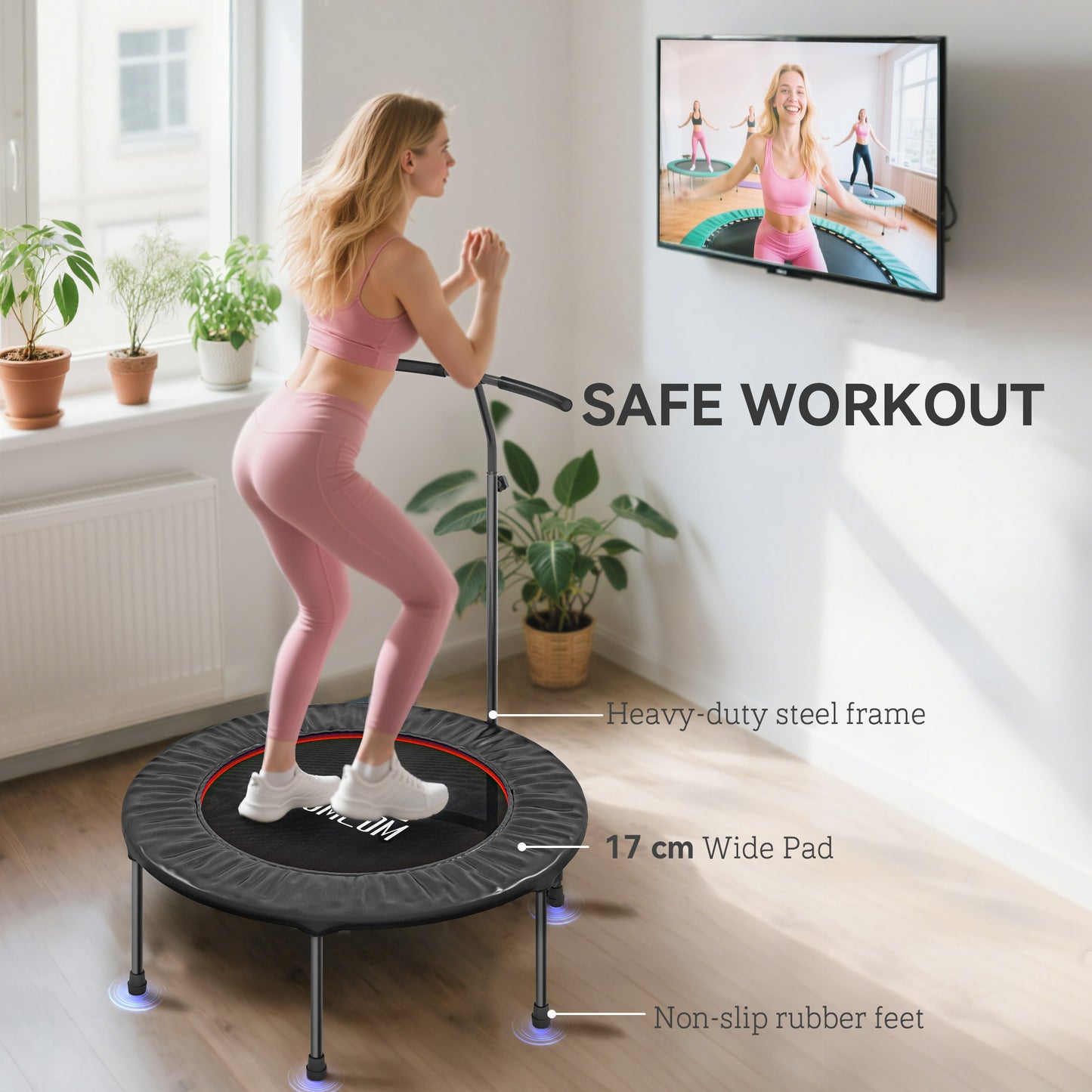 40-Inch Trampoline with Adjustable Handle for Indoor/Outdoor Fitness