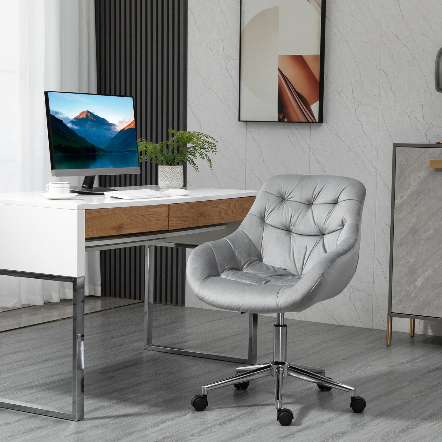 Velvet-Feel Office Chair with Adjustable Height – Grey