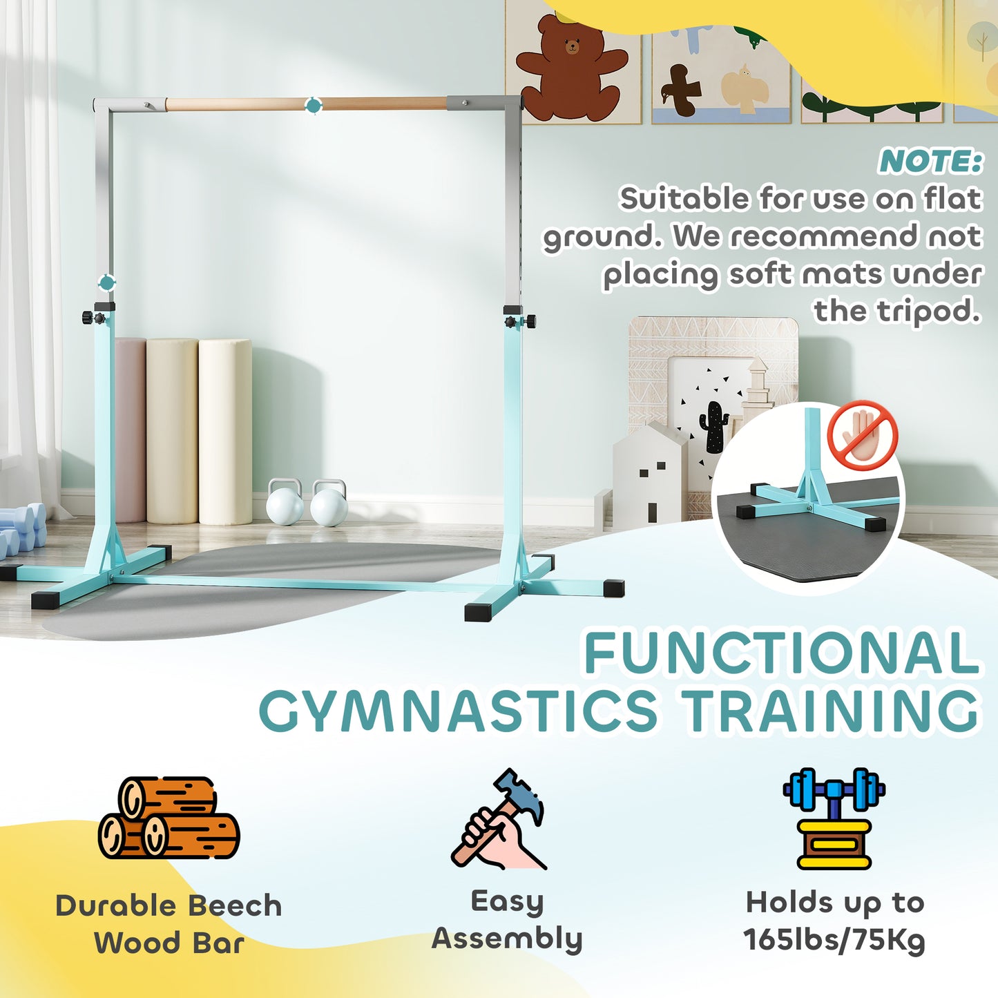 Height Adjustable Kids Gymnastics Bar – 13 Levels, 92–150 cm