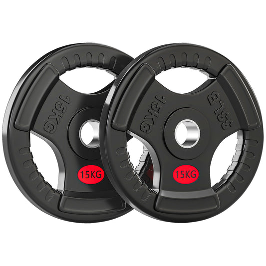 2 x 15 kg Olympic Weight Plates with PVC Coating & Grip Holes