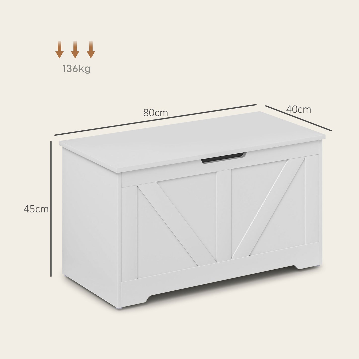 100L Storage Ottoman Chest with Safety Hinge – White Wood-Effect
