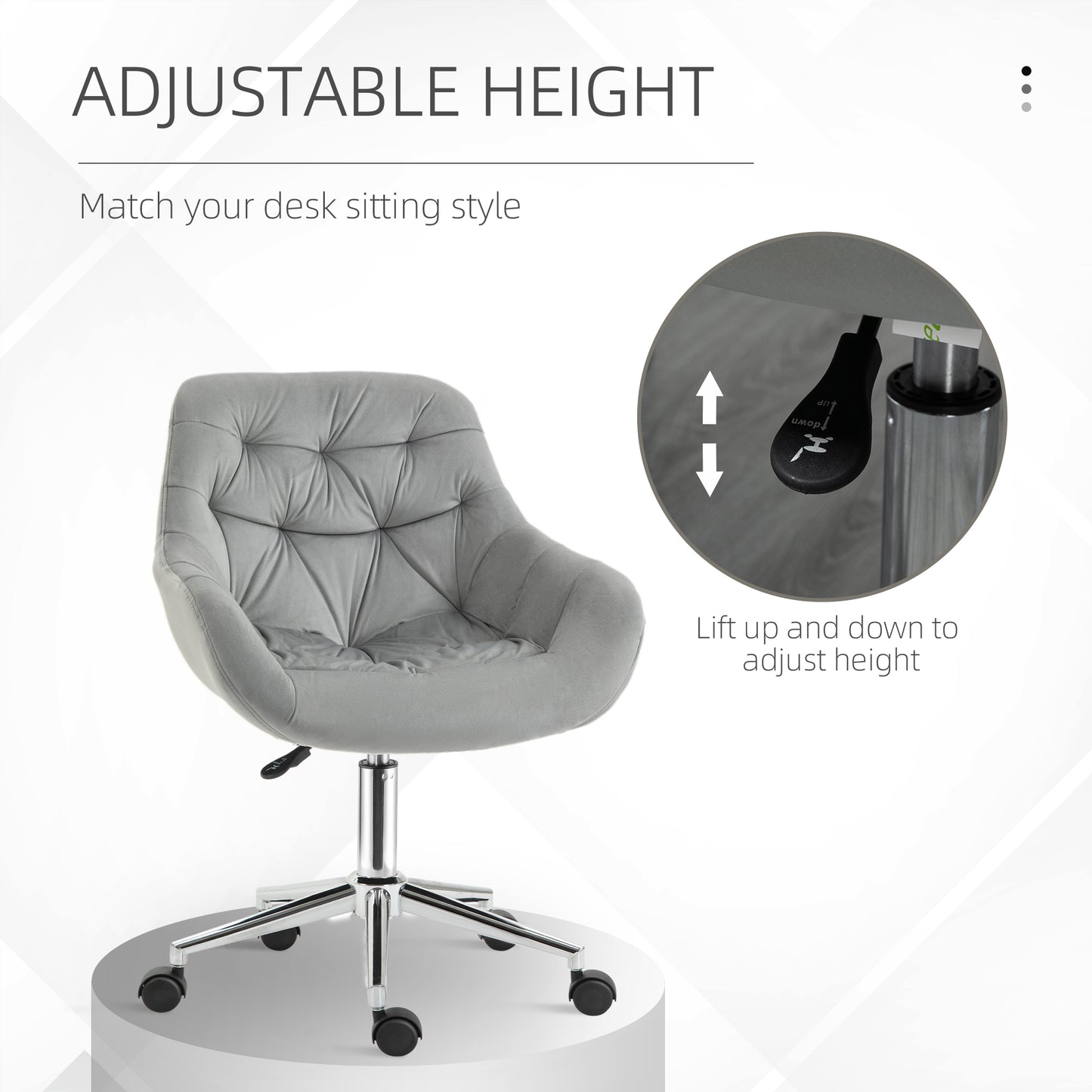 Velvet-Feel Office Chair with Adjustable Height – Grey