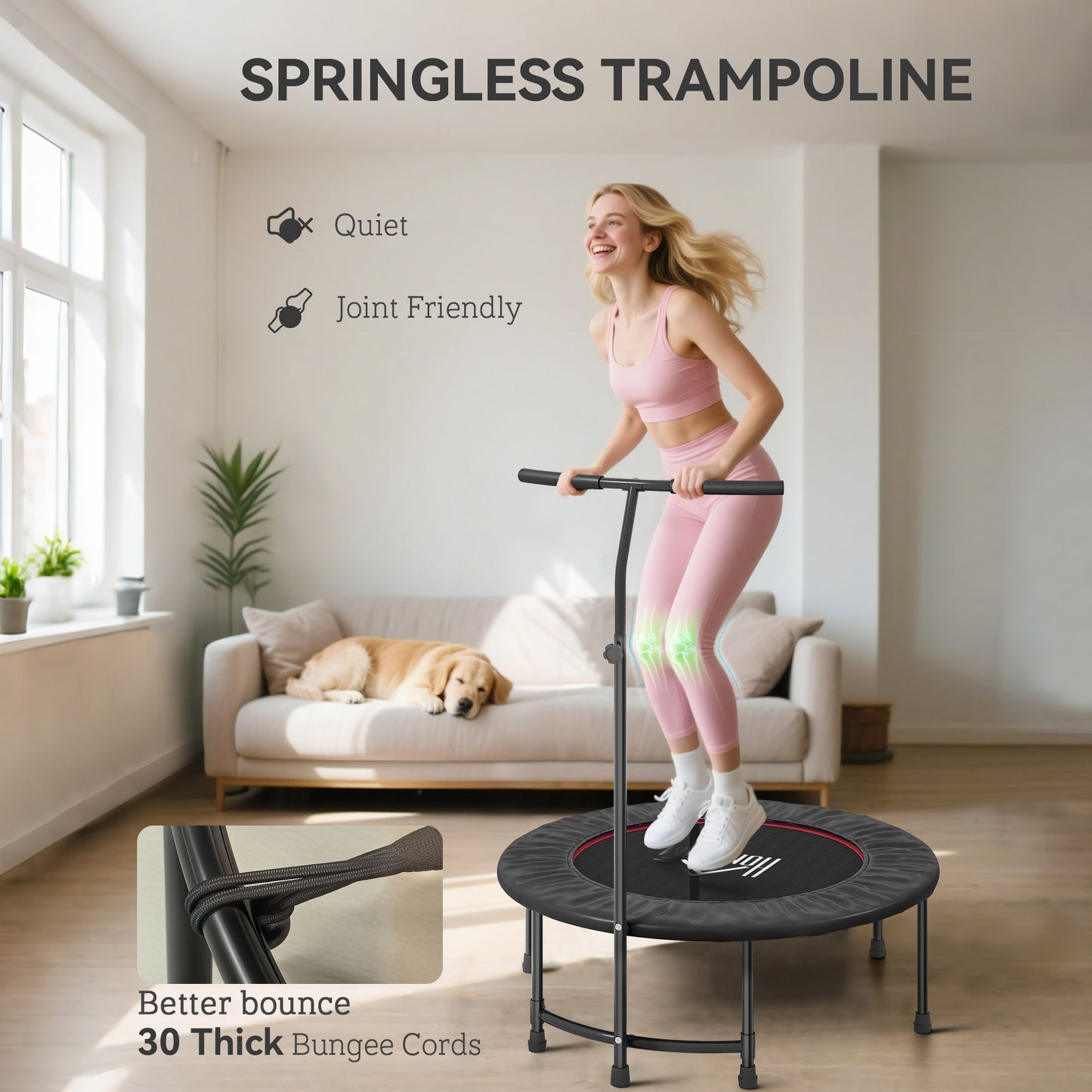 40-Inch Trampoline with Adjustable Handle for Indoor/Outdoor Fitness