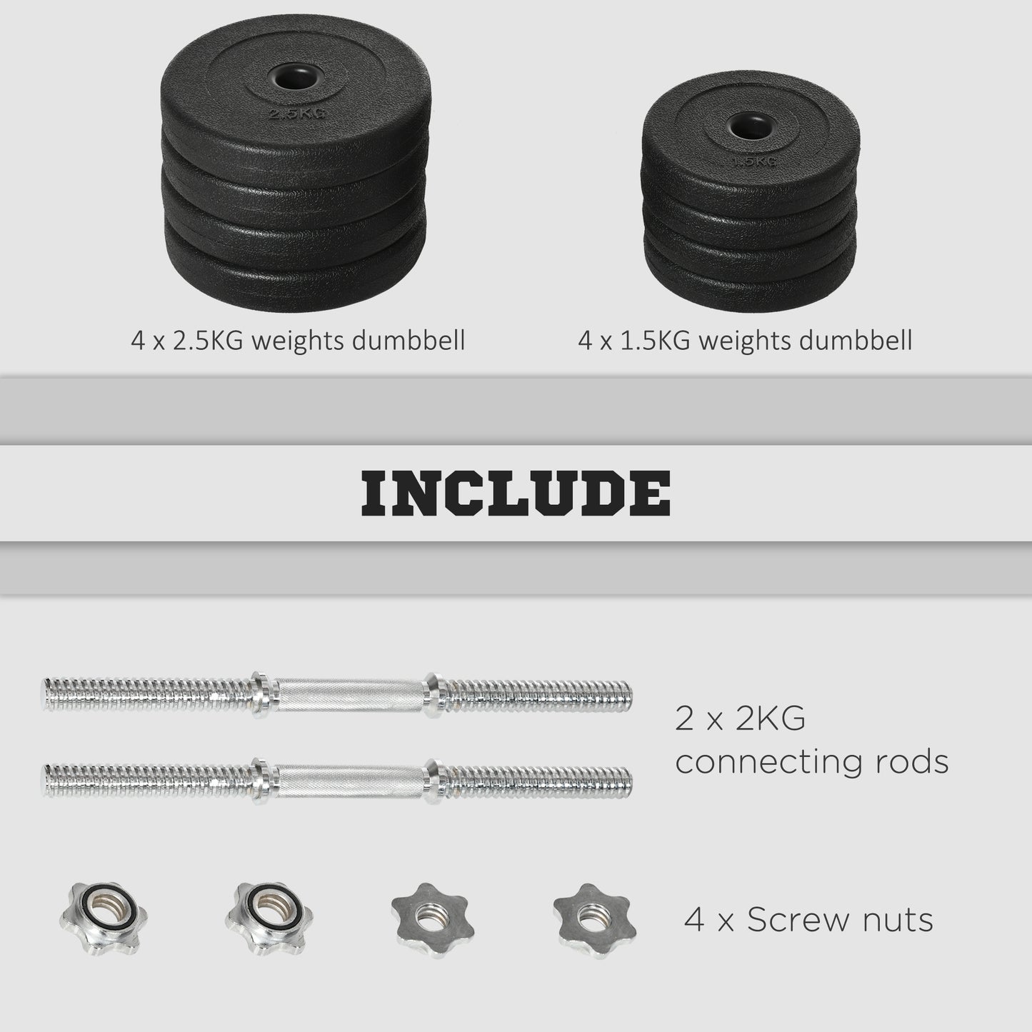 20kg Adjustable Dumbbell Set with 4x2.5kg & 4x1.5kg Weights