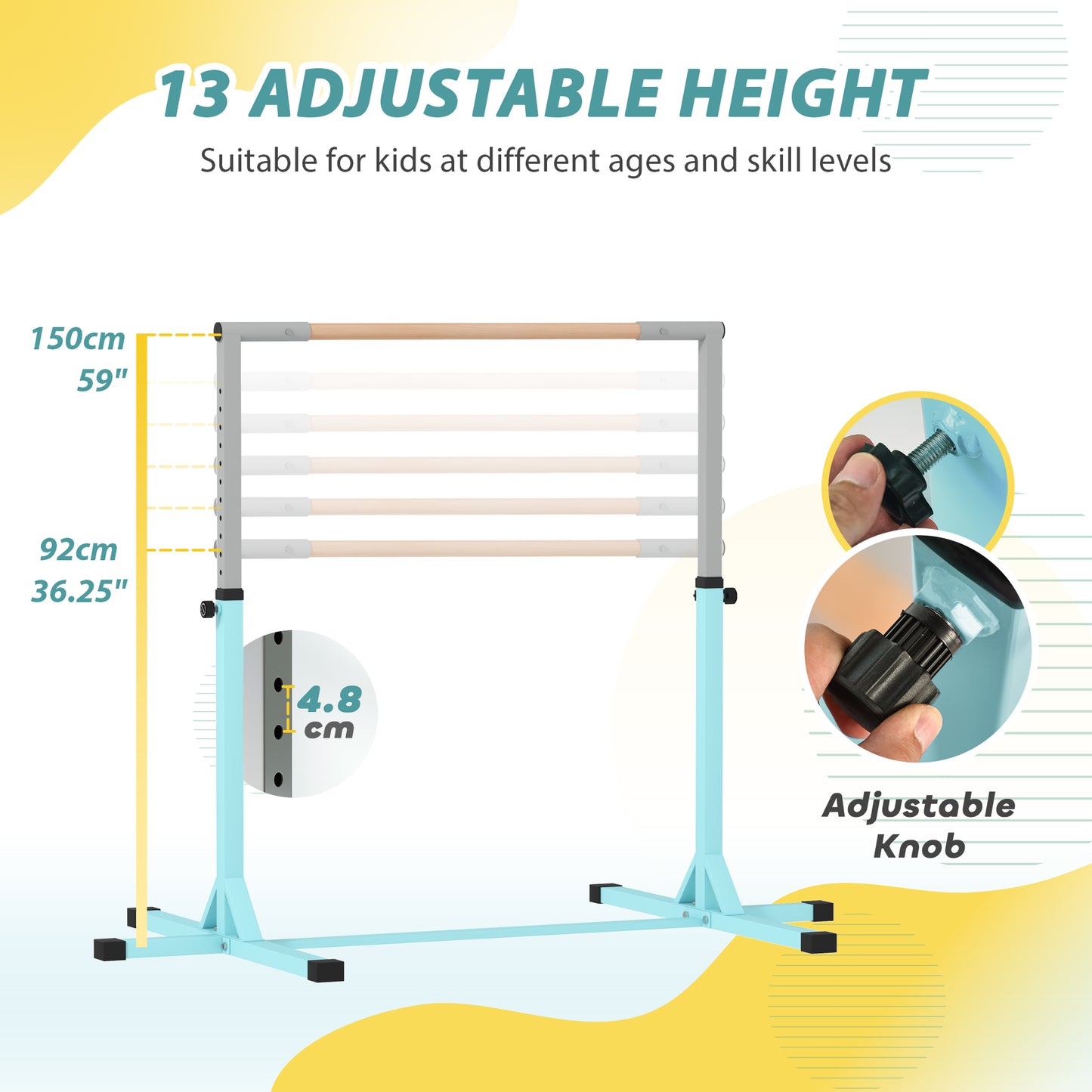 Height Adjustable Kids Gymnastics Bar – 13 Levels, 92–150 cm