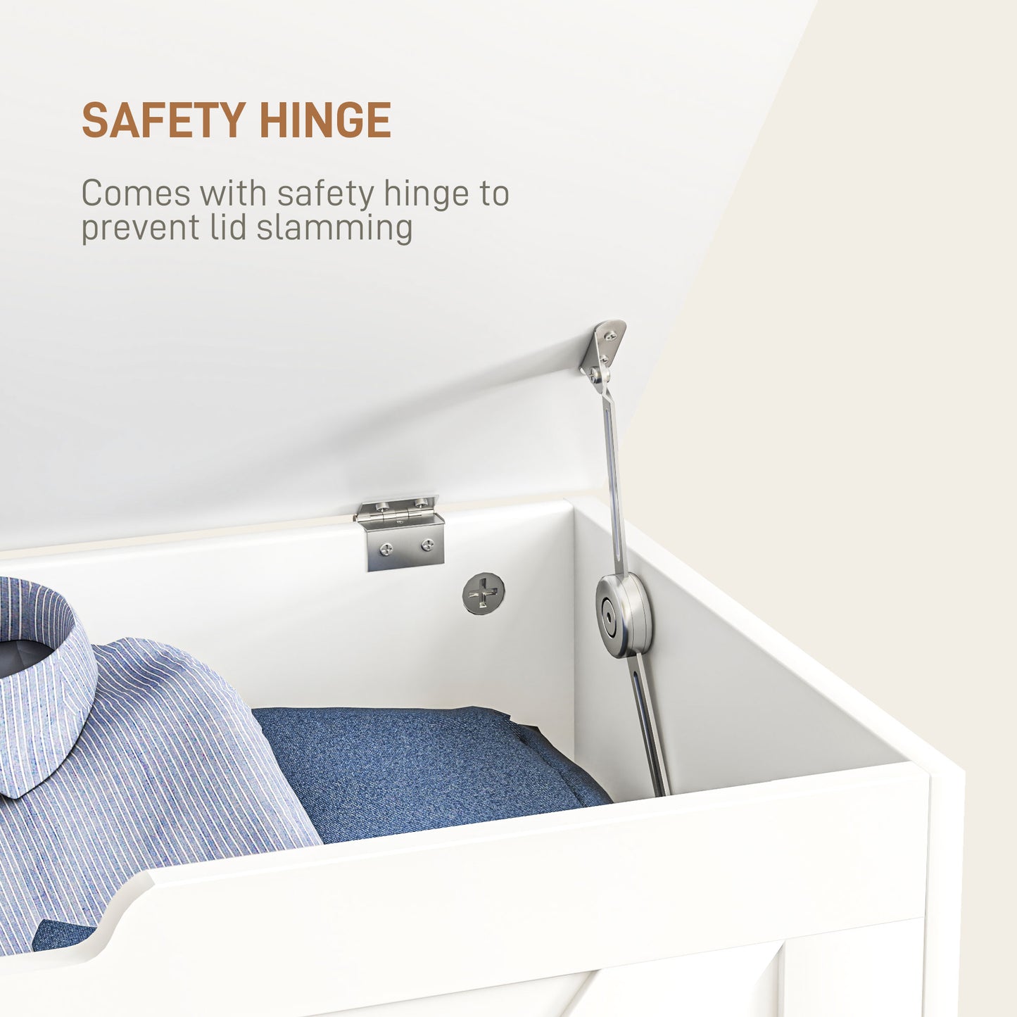 100L Storage Ottoman Chest with Safety Hinge – White Wood-Effect
