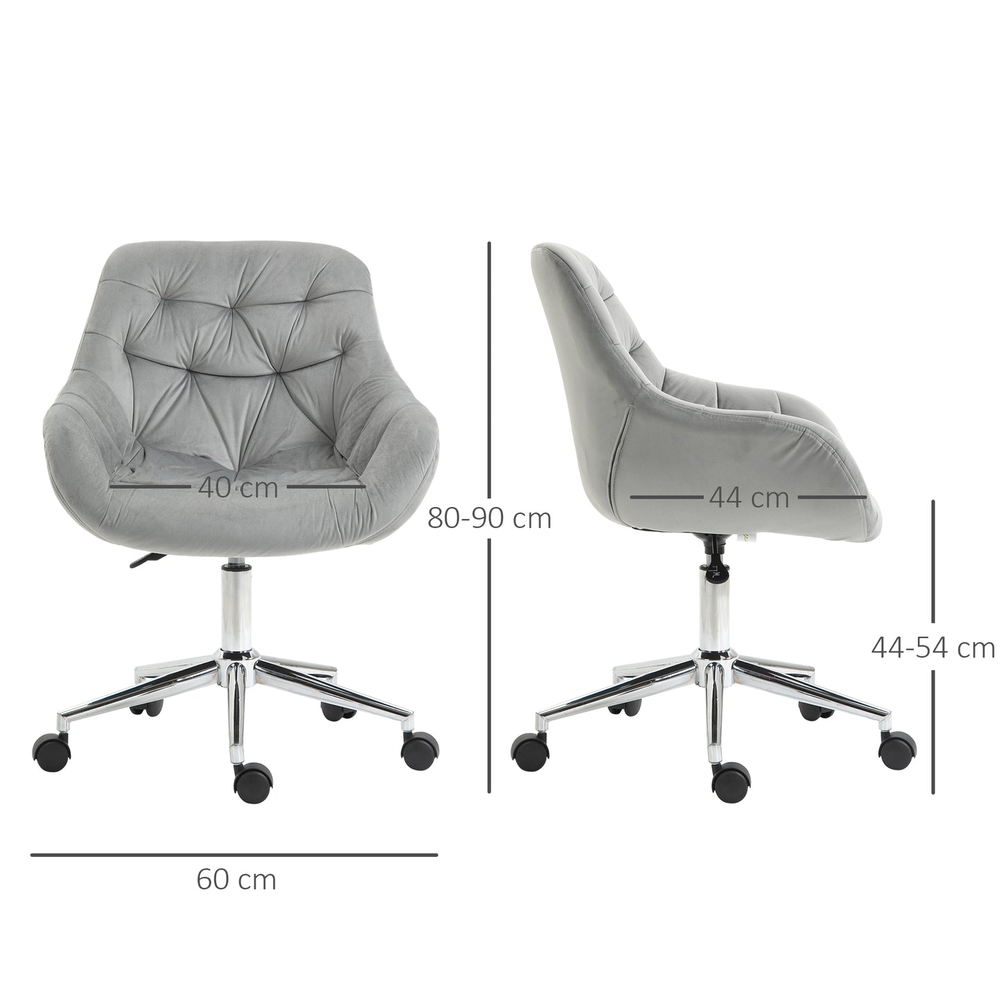 Velvet-Feel Office Chair with Adjustable Height – Grey
