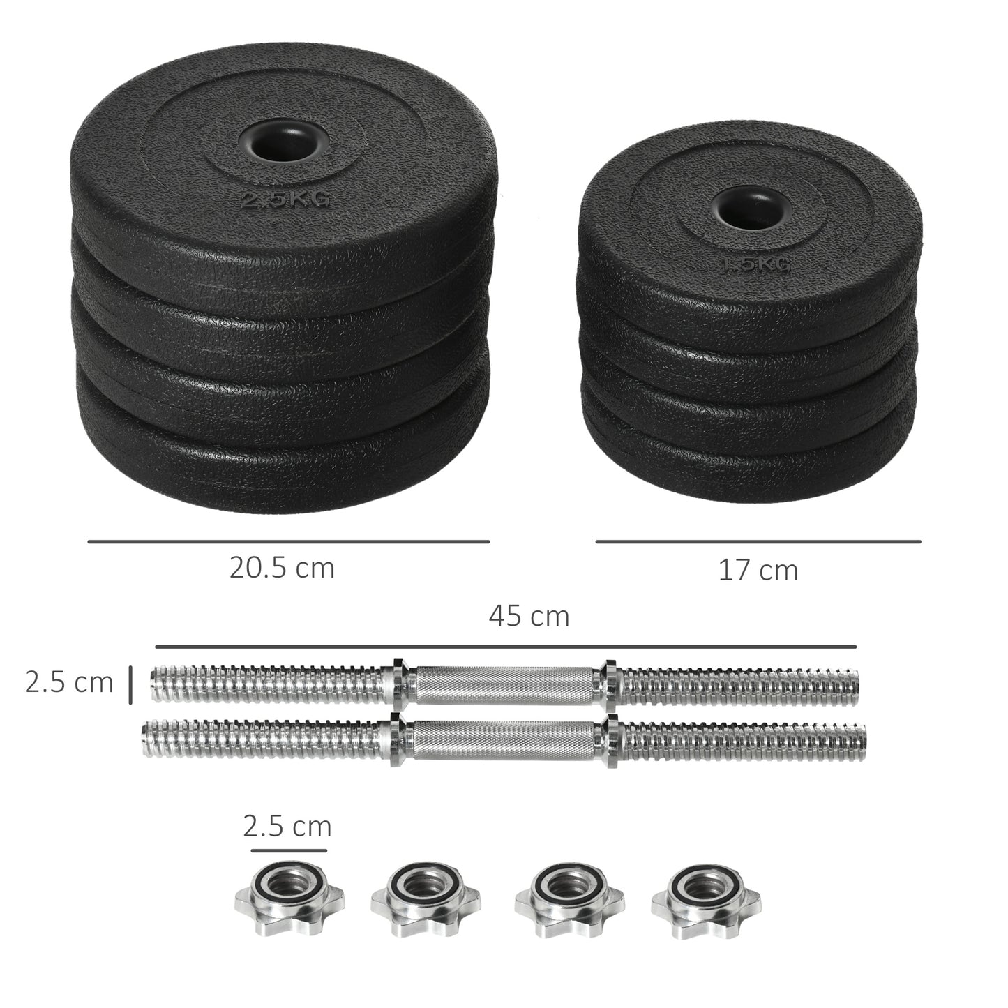 20kg Adjustable Dumbbell Set with 4x2.5kg & 4x1.5kg Weights