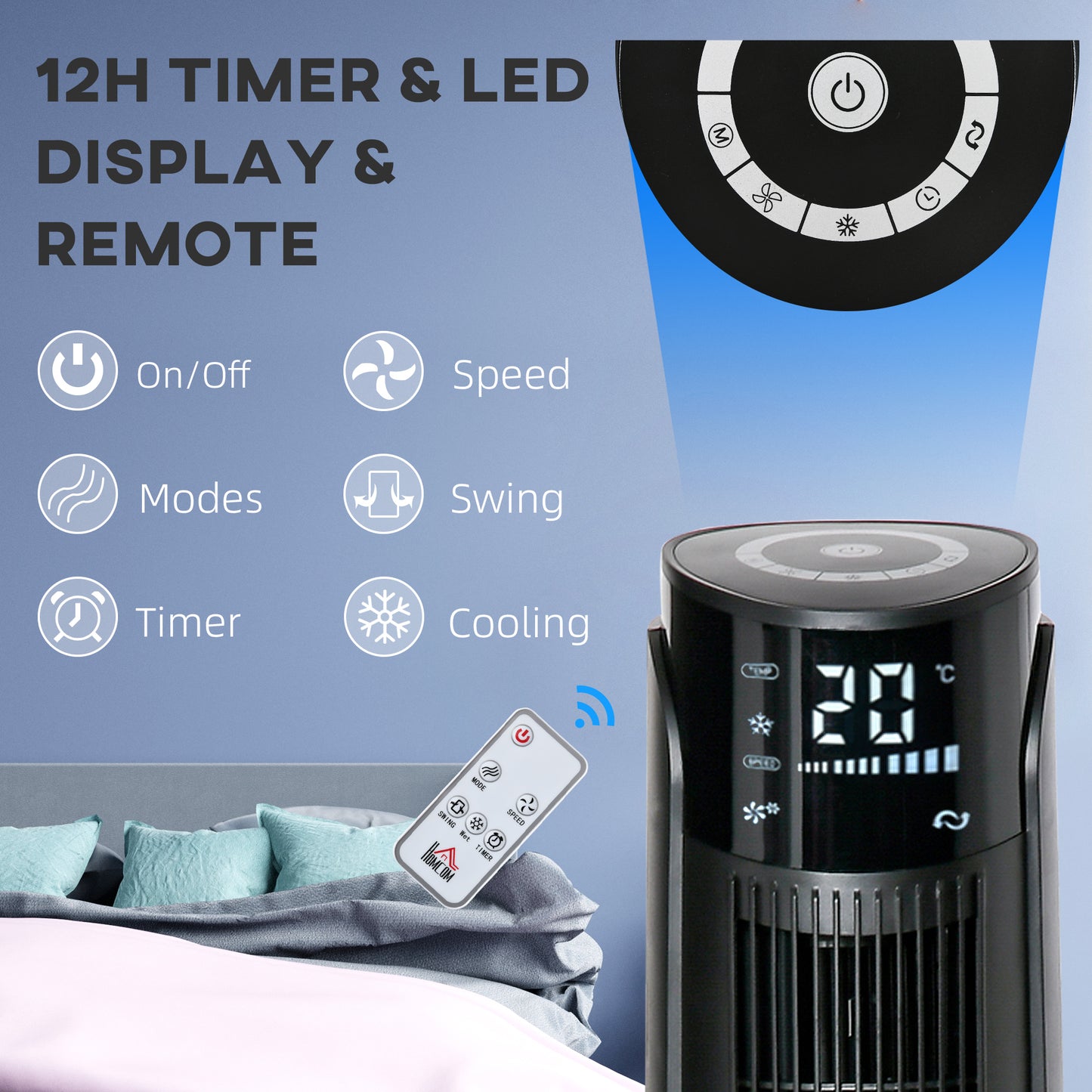 Portable evaporative air cooler with ice box, 4 modes & 3 speeds