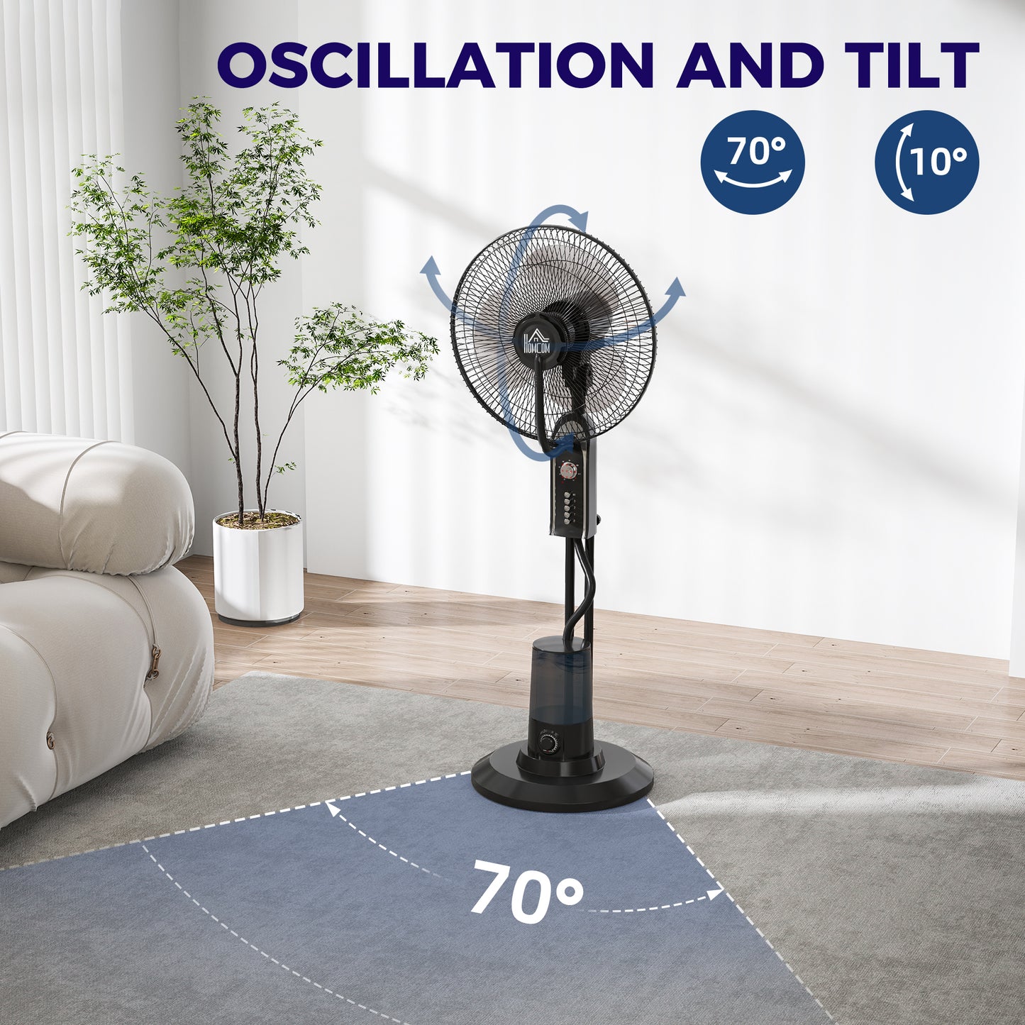 Pedestal Misting Fan with Ultrasonic Spray, 70° Oscillation