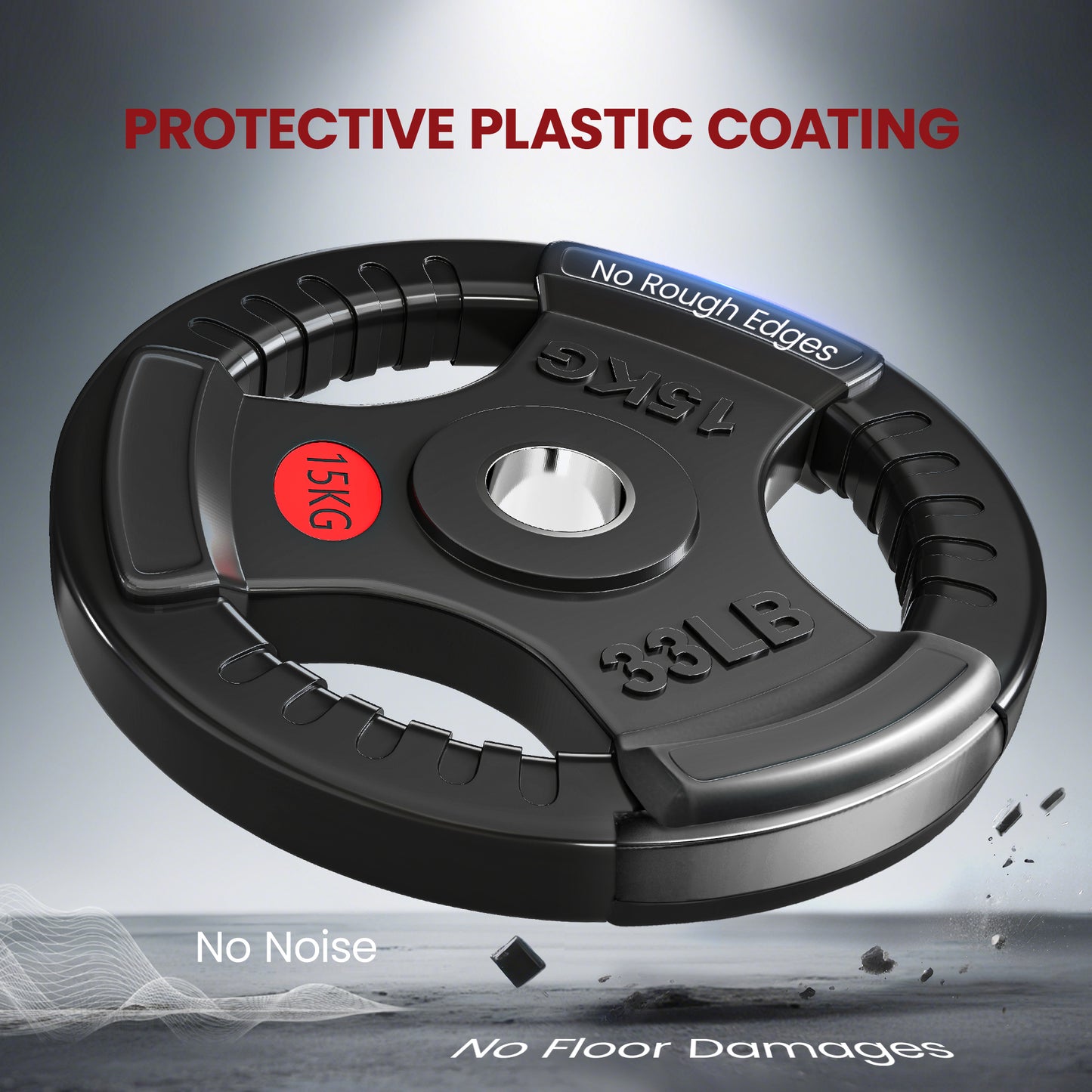 2 x 15 kg Olympic Weight Plates with PVC Coating & Grip Holes